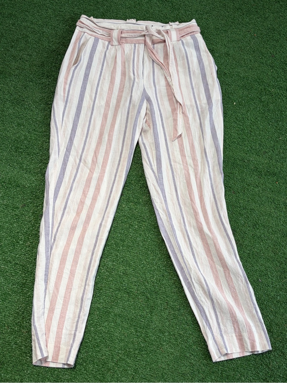 Express Cream Striped Trousers with Pink & Lavender Stripes